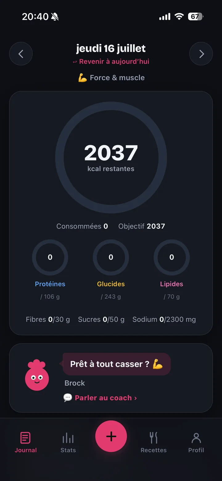 Journal quotidien Radish avec objectif calorique — gratuit, sans abonnement ni compte